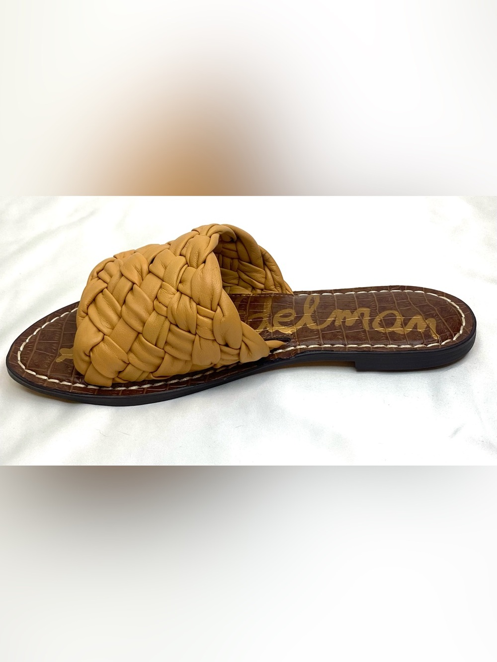 Sam Edelman Woven Leather Slides Sandals Camel Tan Size 6.5 NIB Summer Perfect - Picture 4 of 10